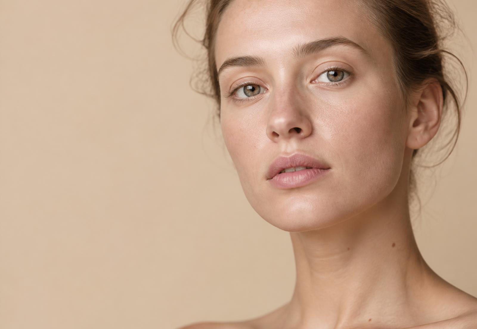 Portrait of a woman's face with bare skin in soft natural light